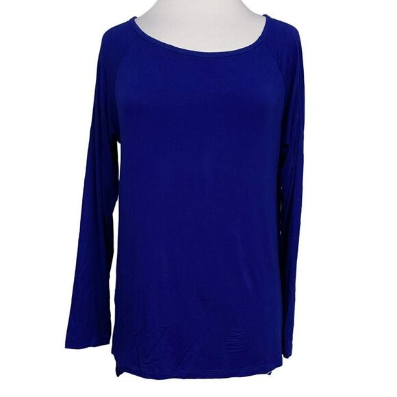 Cable & Gauge Pullover Keyhole Back & Shoulder Hi-Low Top Siz L Royal Blue NEW - Picture 1 of 7